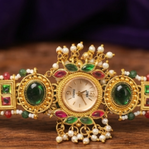 Royal Emerald & Ruby Traditional and Vintage Indian Bridal Hand Ornament Watch