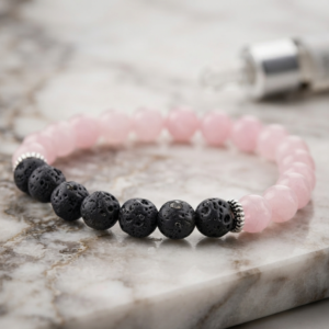 Alternative view of Natural and good quality rose quartz lava beads bracelet