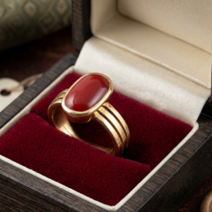 Natural and certified 6.25 ratti coral (moonga) gold plated adjustable ring