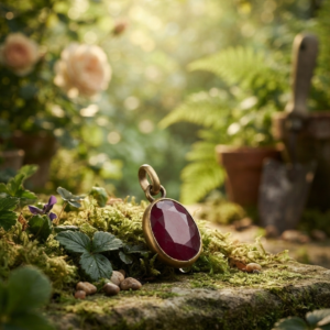 Alternative view of Natural and certified ruby (manik) panchdhatu pendent