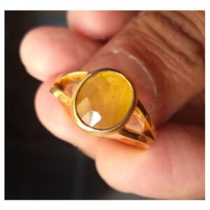 Natural and certified 7.25 ratti yellow sapphire gold plated adjustable ring