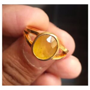 Alternative view of Natural and certified 7.25 ratti yellow sapphire gold plated adjustable ring